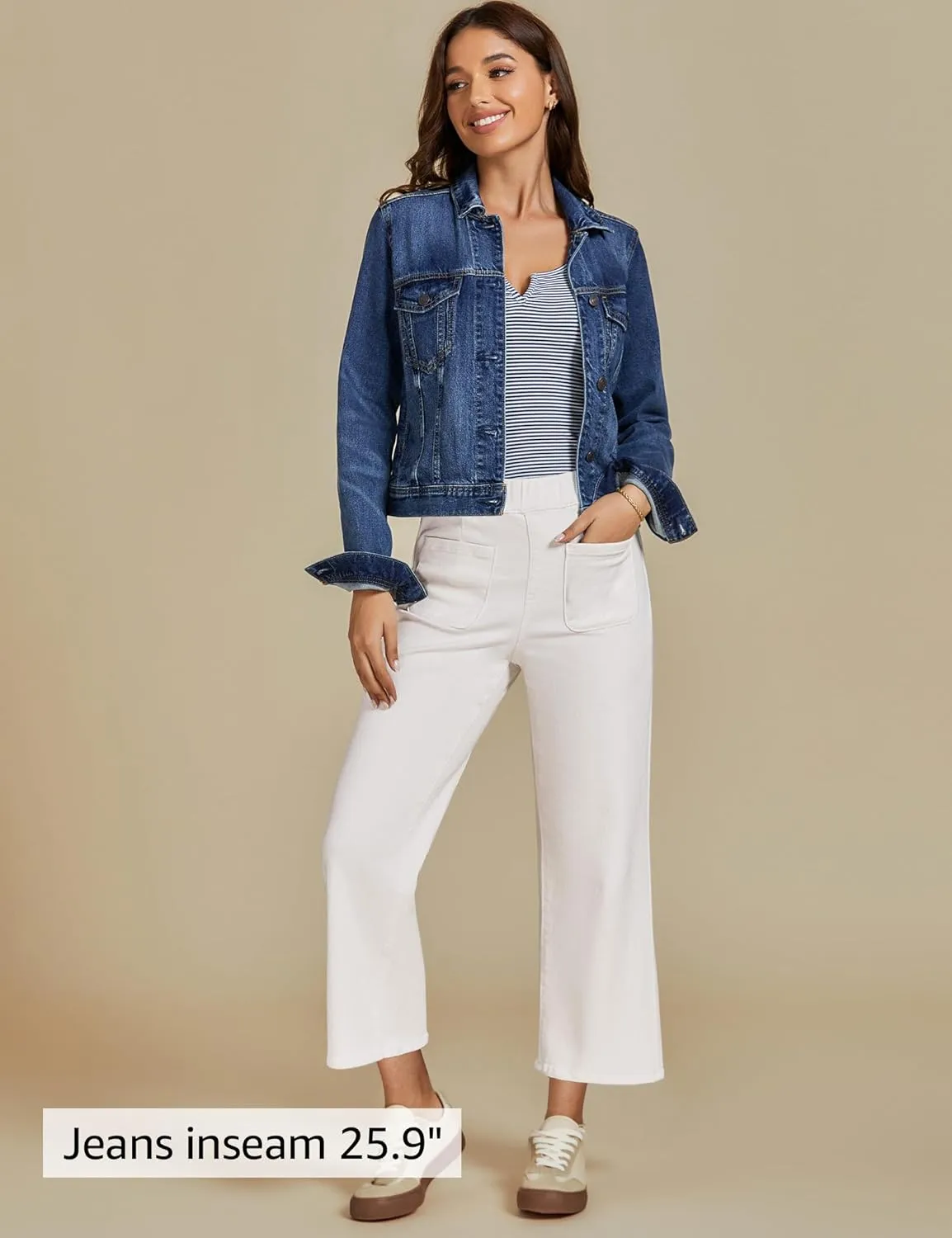luvamia Wide Leg Jeans for Women Pull On Trendy High Waisted Cropped Jeans Denim Pants Stretchy Baggy with Patch Pockets
