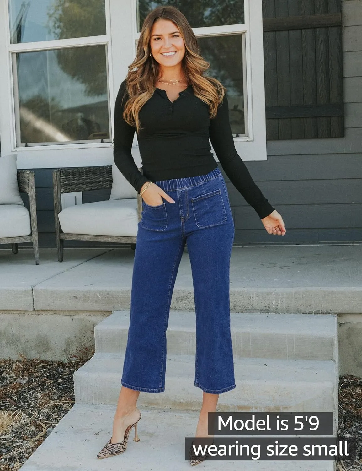 luvamia Wide Leg Jeans for Women Pull On Trendy High Waisted Cropped Jeans Denim Pants Stretchy Baggy with Patch Pockets