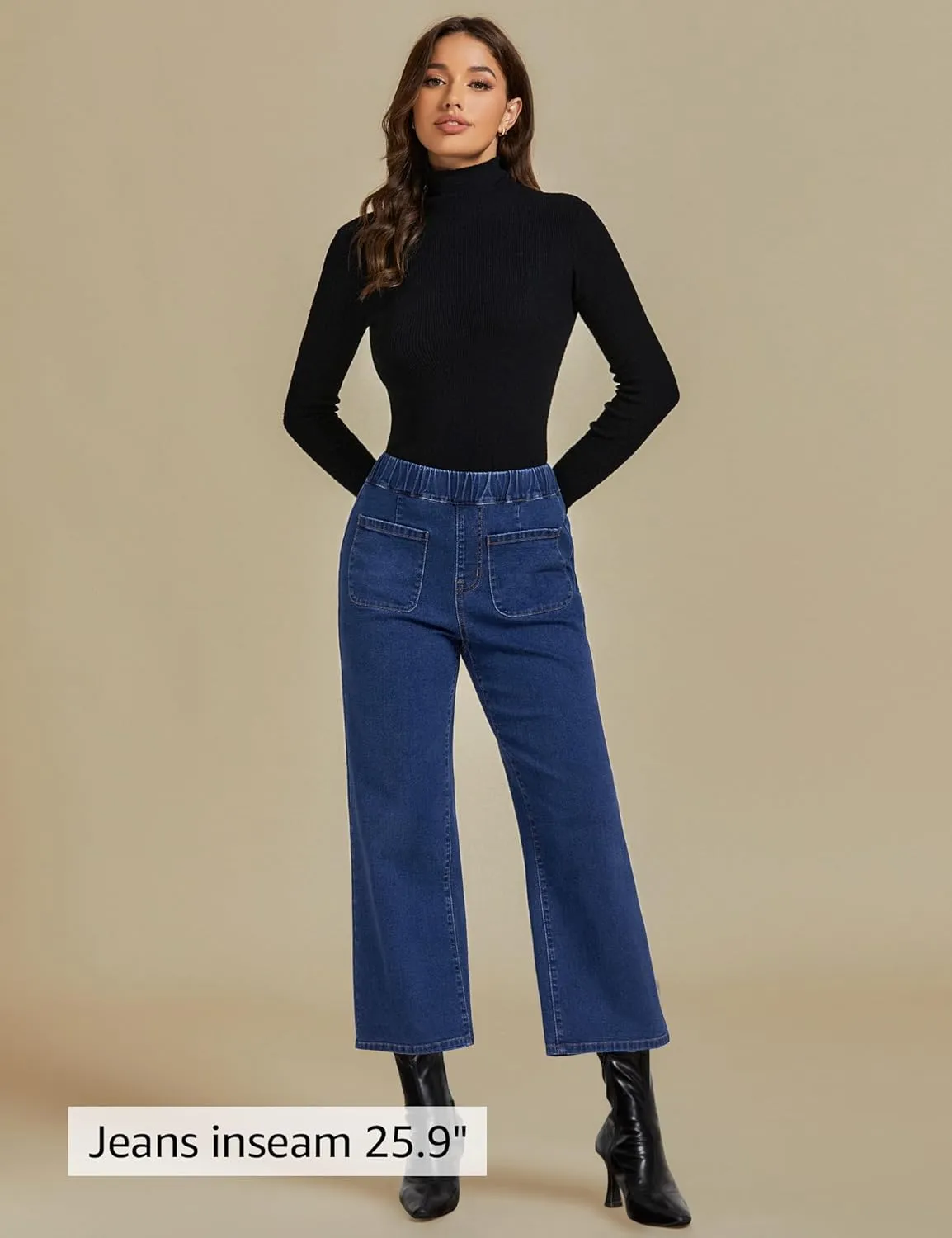 luvamia Wide Leg Jeans for Women Pull On Trendy High Waisted Cropped Jeans Denim Pants Stretchy Baggy with Patch Pockets