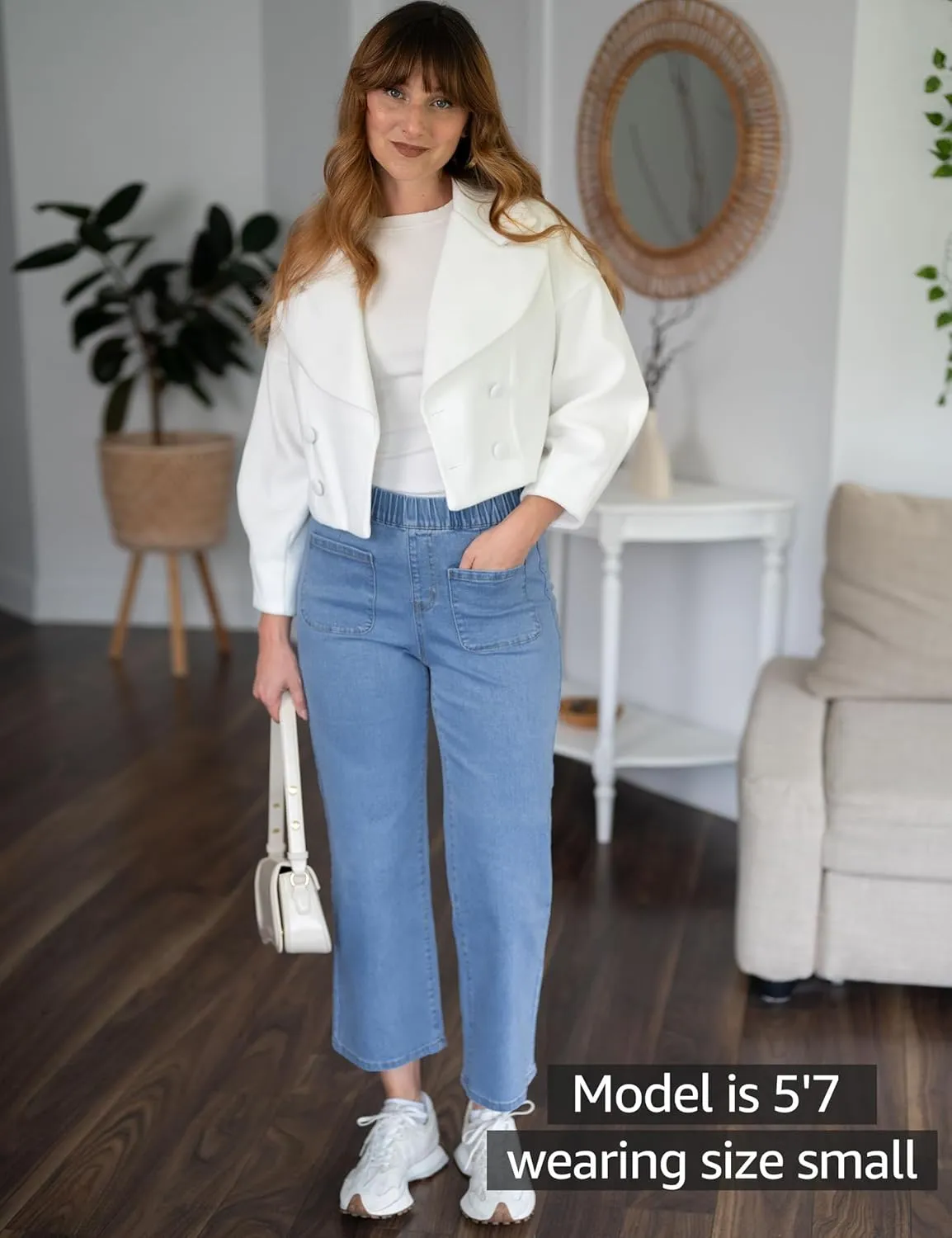 luvamia Wide Leg Jeans for Women Pull On Trendy High Waisted Cropped Jeans Denim Pants Stretchy Baggy with Patch Pockets