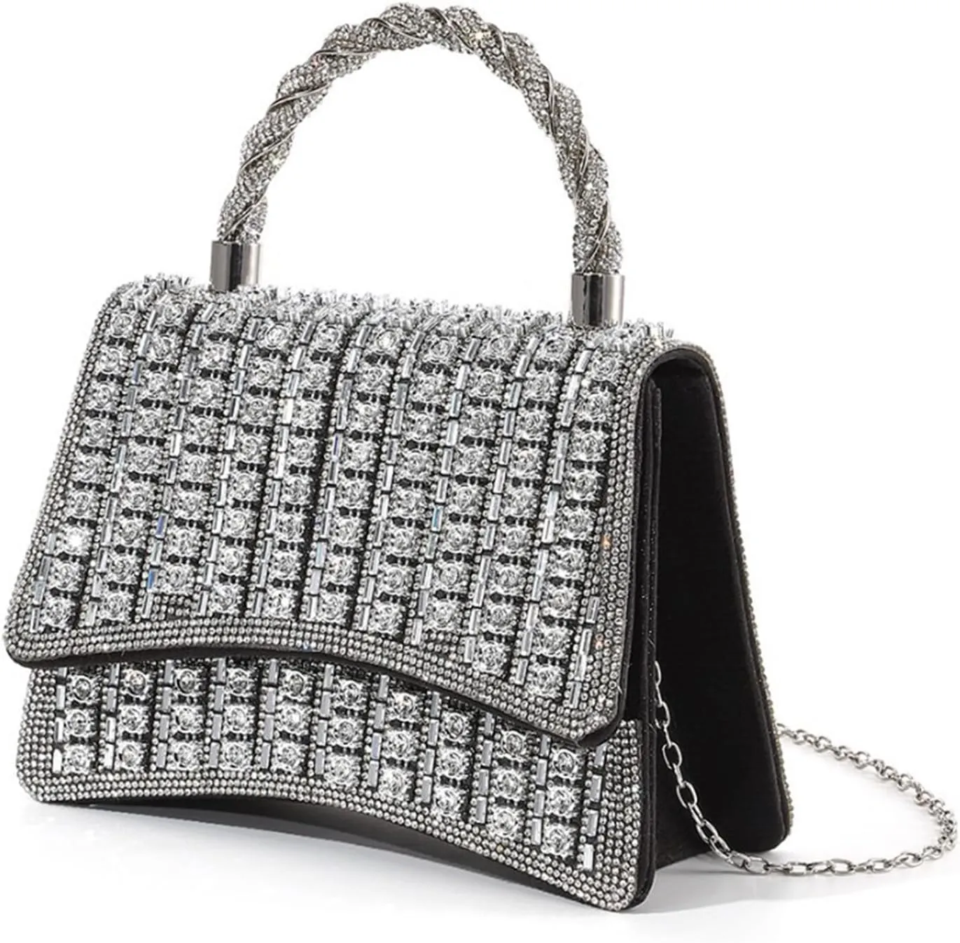 Luxurious Dinner Clutch Bag with Sparkling Rhinestones for Women's Wedding Parties Handbag Purse with Chain Strap