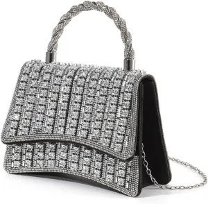 Luxurious Dinner Clutch Bag with Sparkling Rhinestones for Women's Wedding Parties Handbag Purse with Chain Strap