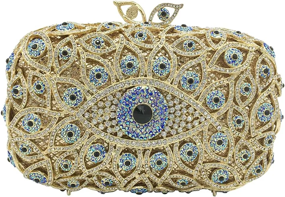 Luxurious Rhinestone Evil Eye Clutch Purse for Women Sparkling Gemstone Evening Bag Wedding Party Handbag