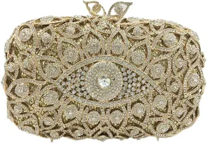 Luxurious Rhinestone Evil Eye Clutch Purse for Women Sparkling Gemstone Evening Bag Wedding Party Handbag