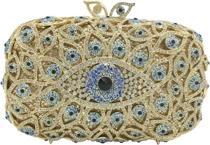 Luxurious Rhinestone Evil Eye Clutch Purse for Women Sparkling Gemstone Evening Bag Wedding Party Handbag
