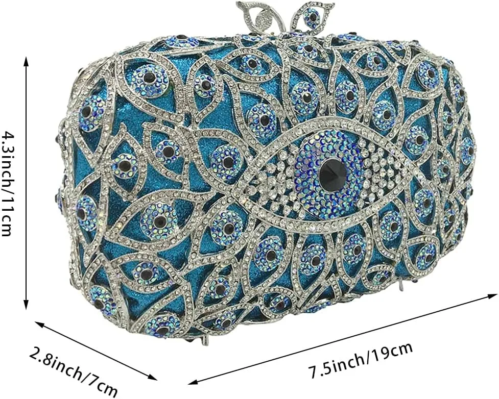 Luxurious Rhinestone Evil Eye Clutch Purse for Women Sparkling Gemstone Evening Bag Wedding Party Handbag