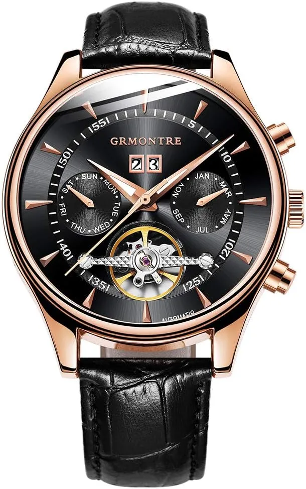 Luxury Watches for Men Skeleton Mechanical Watches Automatic Waterproof Watch Men's Wrist Watches Leather Clock