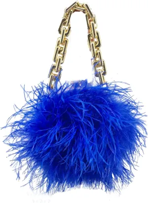 LVCOMEFF Women Ostrich Feather Mini Handbag Purse with Big Gold Chain for Party Fluffy Plush Luxurious