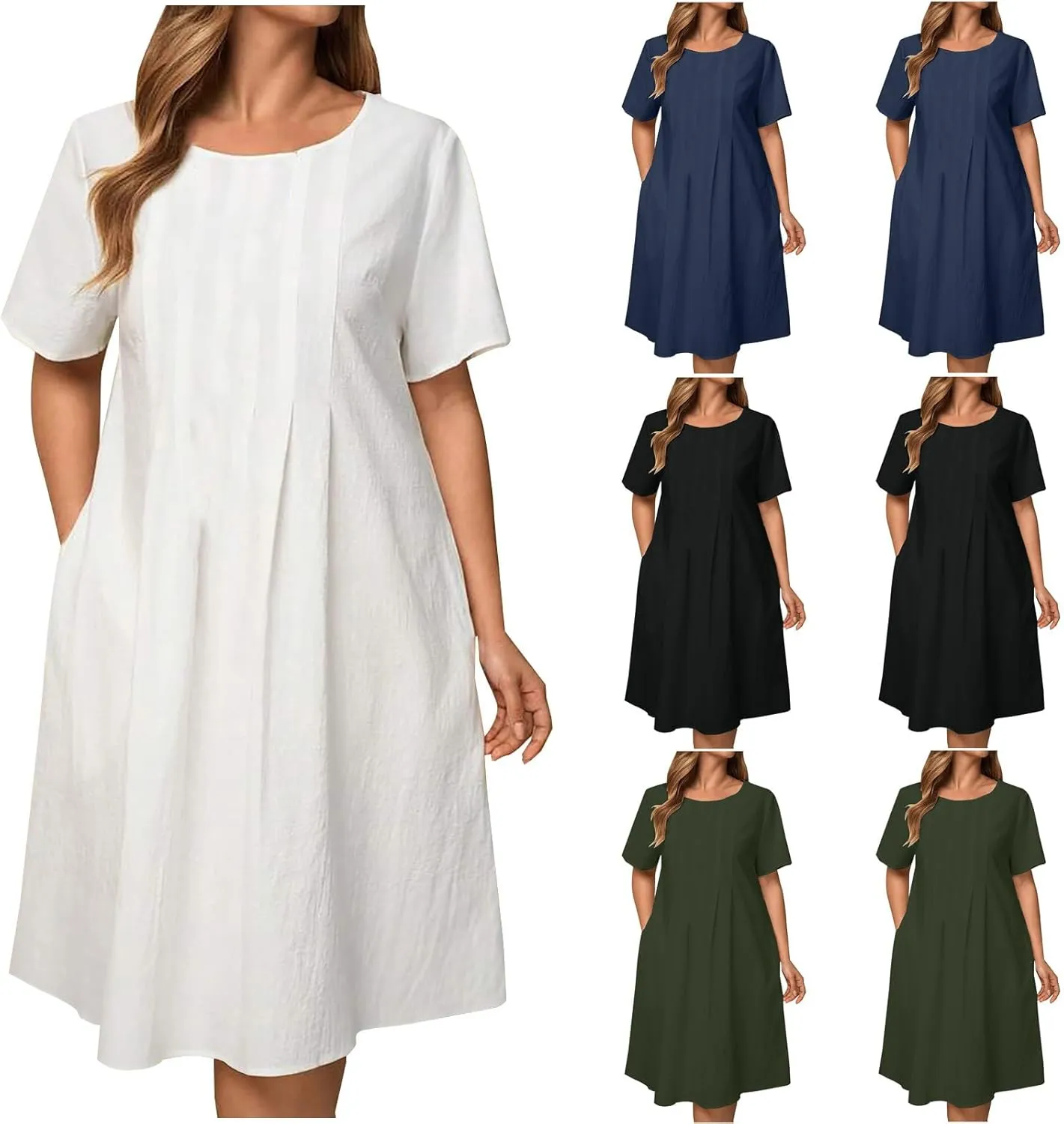 maisdgop Shirt Dresses for Women Casual V Neck 3/4 Sleeve Button Sundress Lightweight Cozy Cotton Linen Ruffle Mini Dress