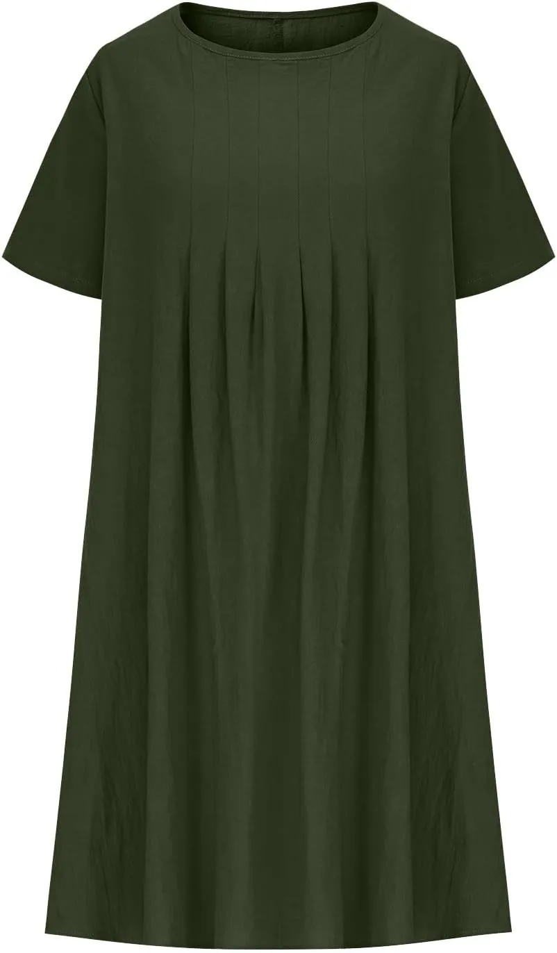 maisdgop Shirt Dresses for Women Casual V Neck 3/4 Sleeve Button Sundress Lightweight Cozy Cotton Linen Ruffle Mini Dress