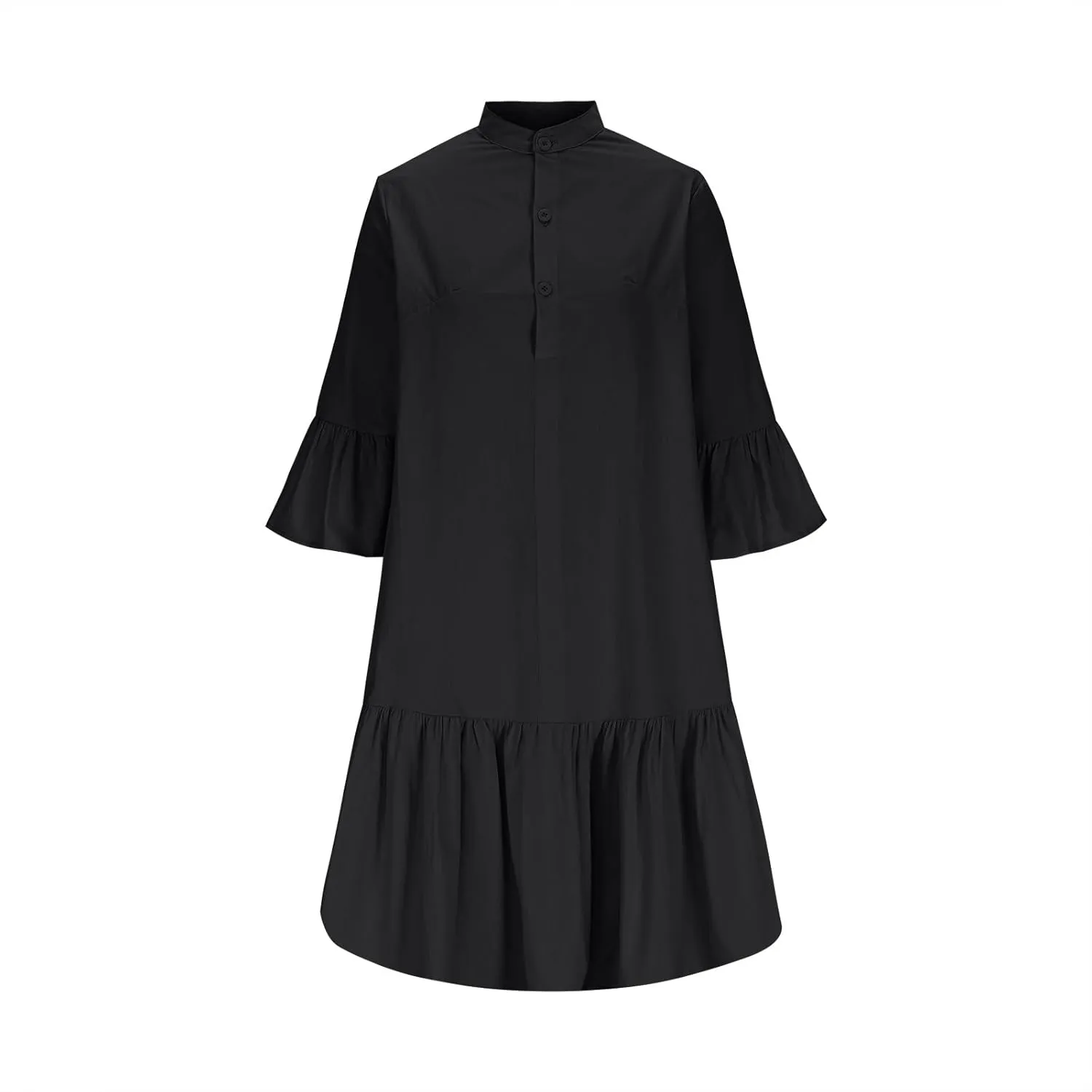 maisdgop Shirt Dresses for Women Casual V Neck 3/4 Sleeve Button Sundress Lightweight Cozy Cotton Linen Ruffle Mini Dress