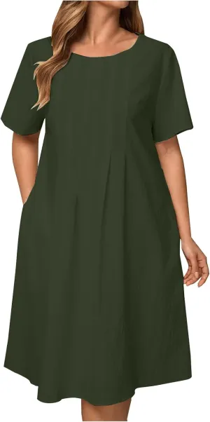 maisdgop Shirt Dresses for Women Casual V Neck 3/4 Sleeve Button Sundress Lightweight Cozy Cotton Linen Ruffle Mini Dress