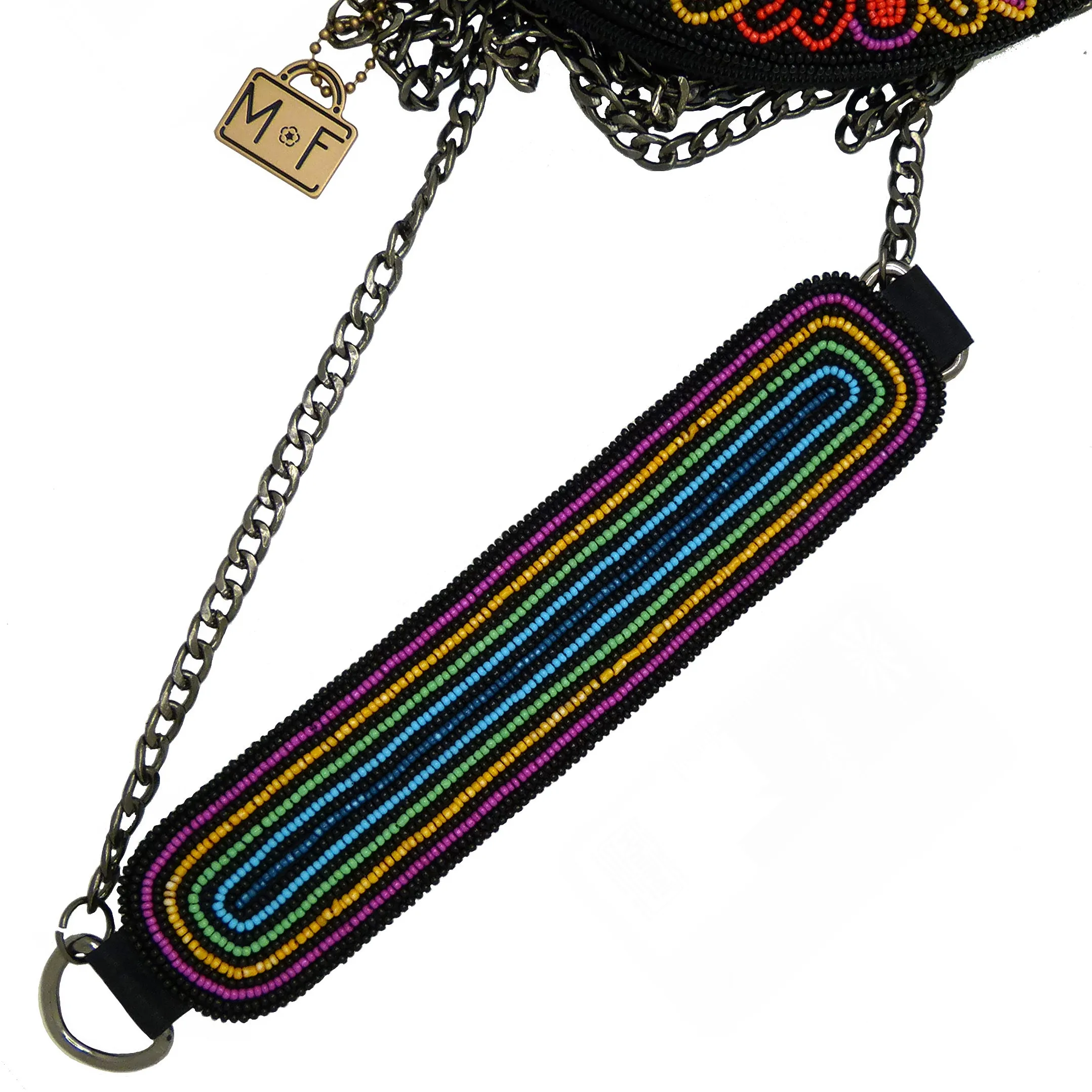 Mary Frances Out Of My Mind Beaded Crossbody Rainbow Skull Handbag