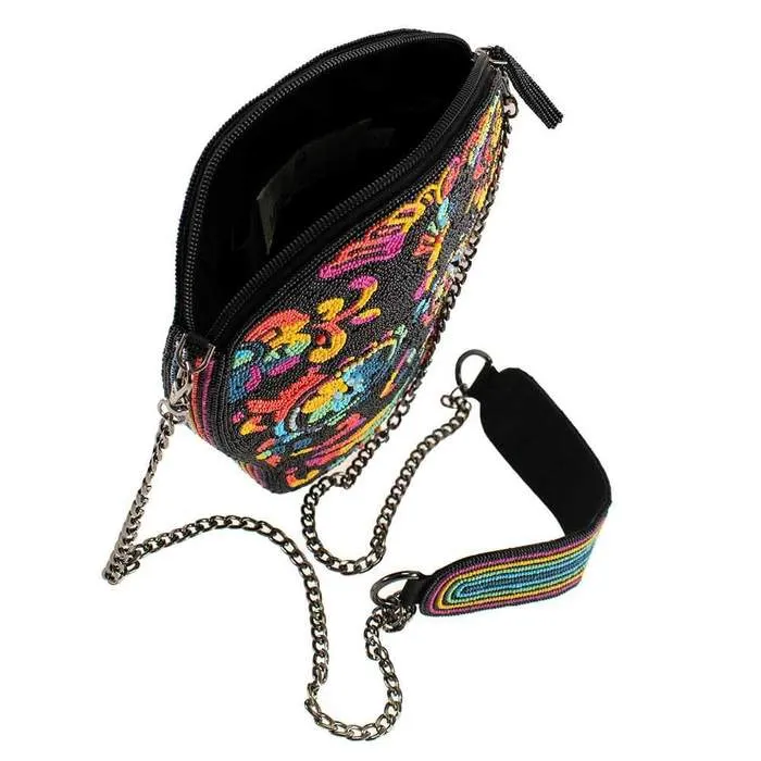 Mary Frances Out Of My Mind Beaded Crossbody Rainbow Skull Handbag
