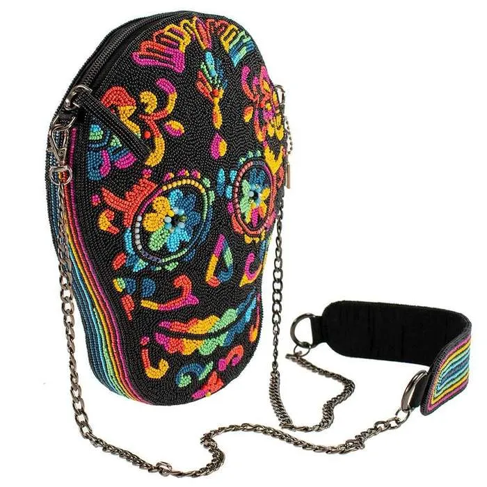 Mary Frances Out Of My Mind Beaded Crossbody Rainbow Skull Handbag