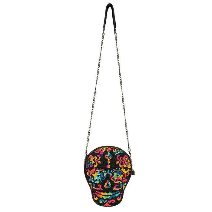 Mary Frances Out Of My Mind Beaded Crossbody Rainbow Skull Handbag