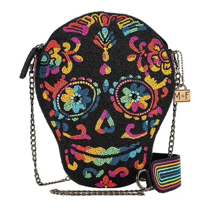 Mary Frances Out Of My Mind Beaded Crossbody Rainbow Skull Handbag