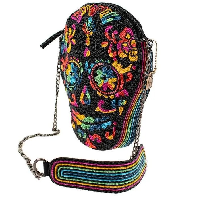 Mary Frances Out Of My Mind Beaded Crossbody Rainbow Skull Handbag