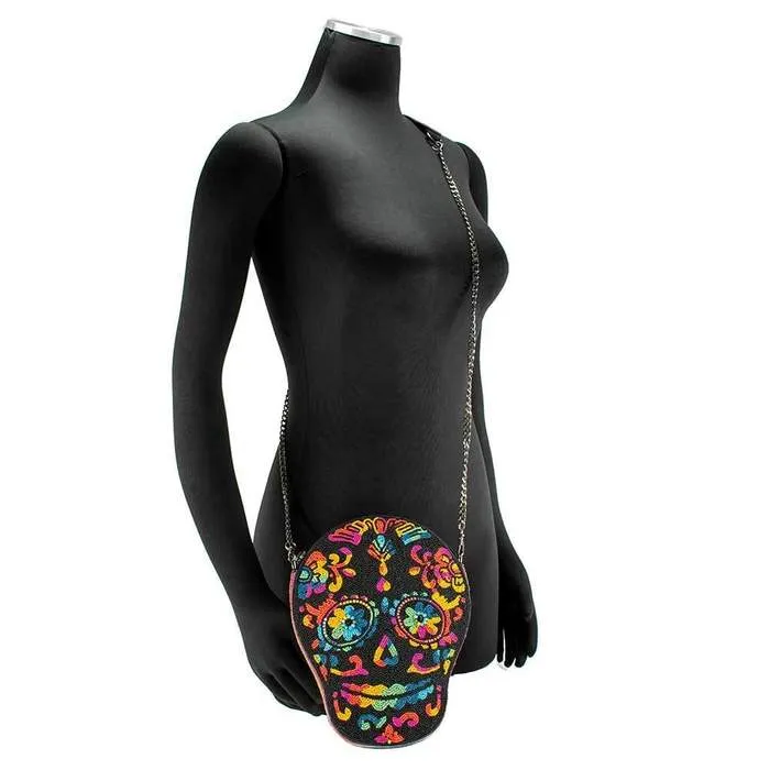 Mary Frances Out Of My Mind Beaded Crossbody Rainbow Skull Handbag