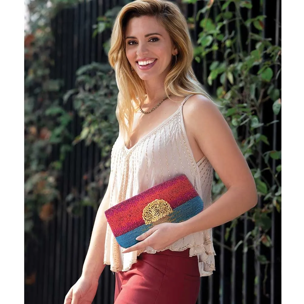 Mary Frances Paradise Found Beaded Sunset Cross Body Clutch Handbag