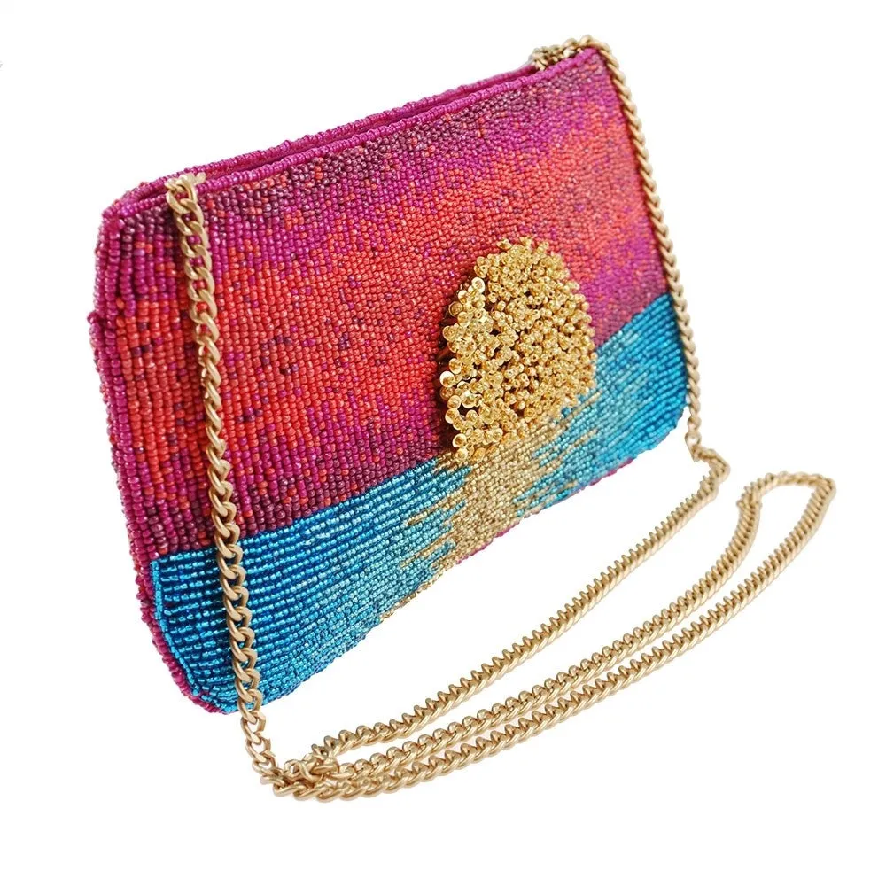 Mary Frances Paradise Found Beaded Sunset Cross Body Clutch Handbag