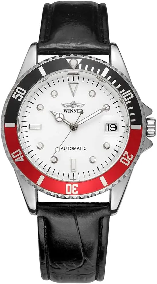 MASTOP Men Automatic Mechanical Watches Waterproof Mens Watches with Calendar (Leather/White)