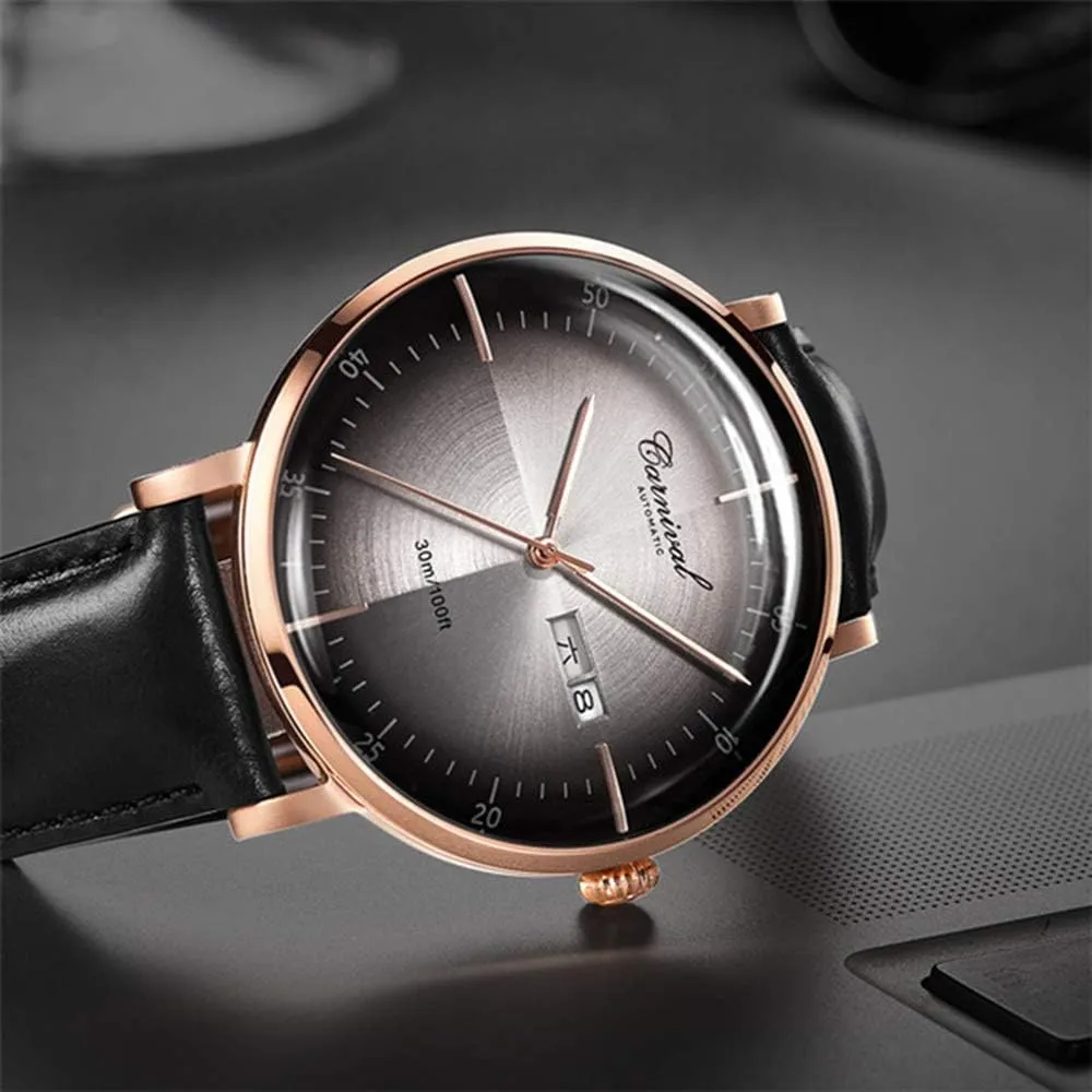MASTOP Men's Automatic Watches Business Fashion Watch Black Leather Band Watches Waterproof Automatic Watch