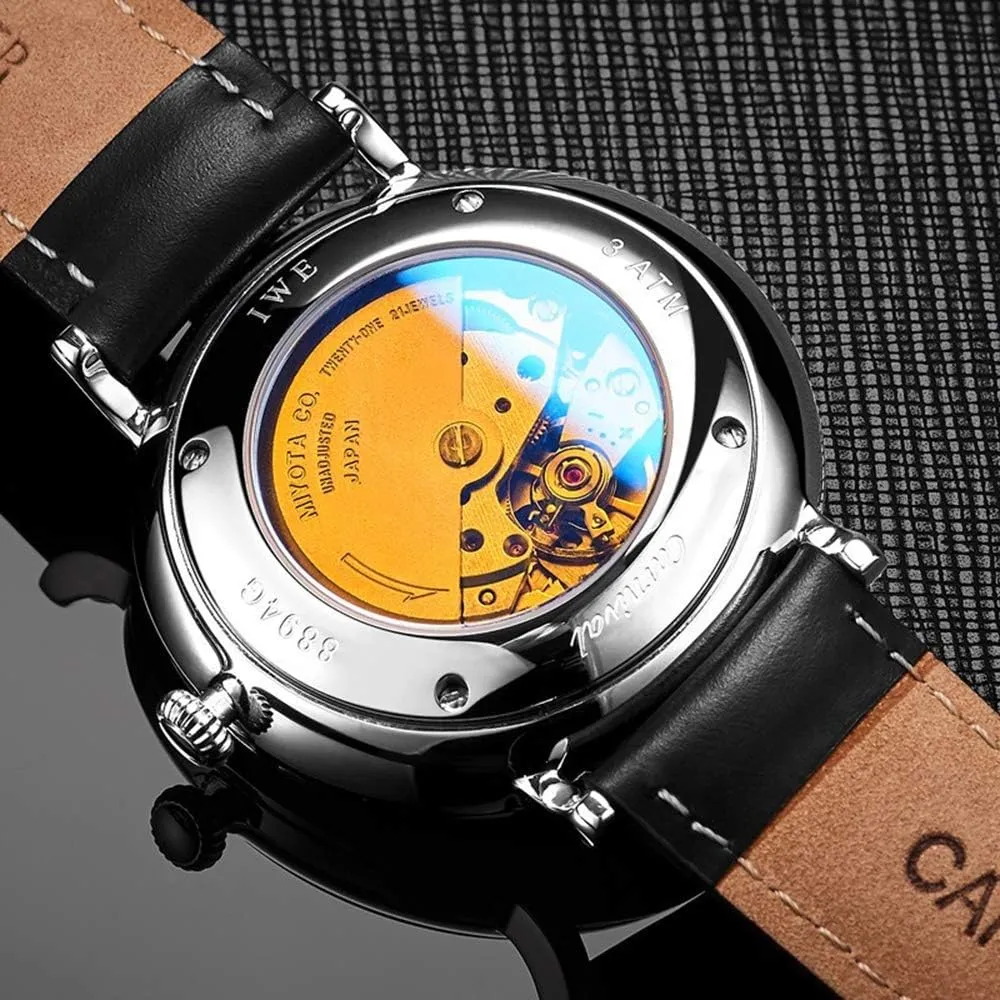 MASTOP Men's Automatic Watches Business Fashion Watch Black Leather Band Watches Waterproof Automatic Watch