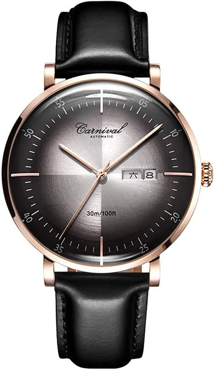 MASTOP Men's Automatic Watches Business Fashion Watch Black Leather Band Watches Waterproof Automatic Watch