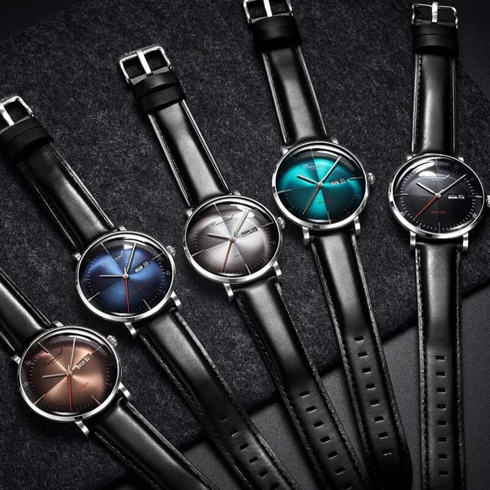 MASTOP Men's Automatic Watches Business Fashion Watch Black Leather Band Watches Waterproof Automatic Watch