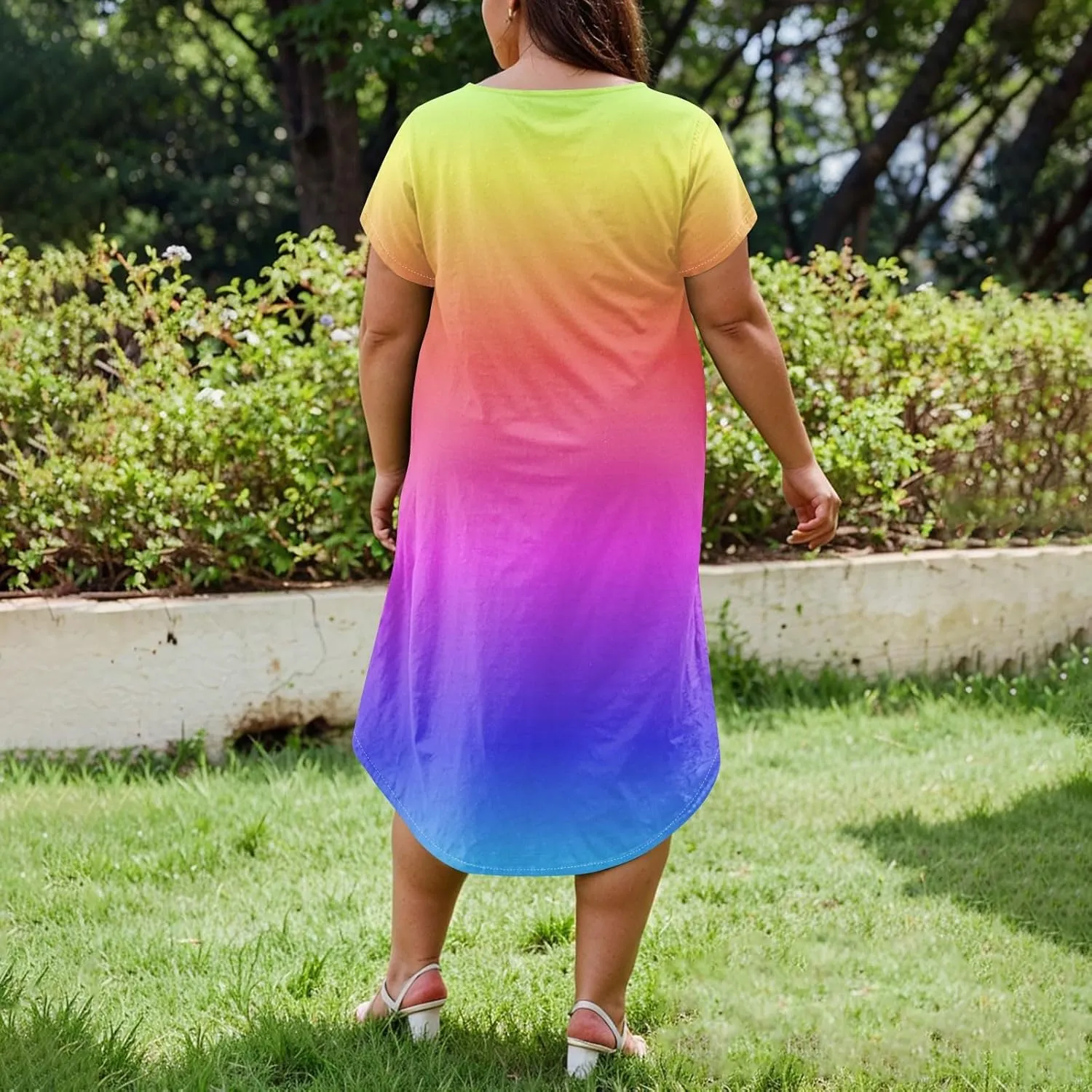 Maxi Dresses for Women 2025 Plus Size Tie Dye V Neck Dress Short Sleeve Side Split Beach Summer Sundress with Pocket