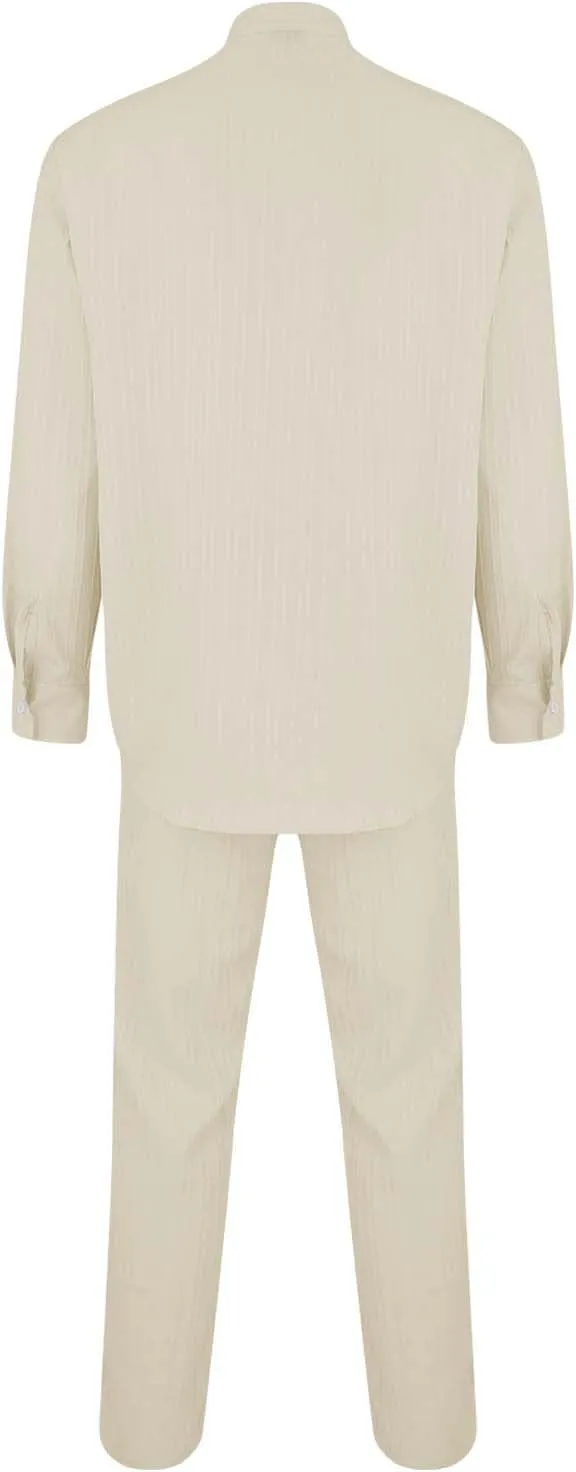 Men Casual Outfits Long Sleeve Button Shirt & Pull On Tapered Trousers Set Spring and Summer Lightweight Solid Versatile Suit