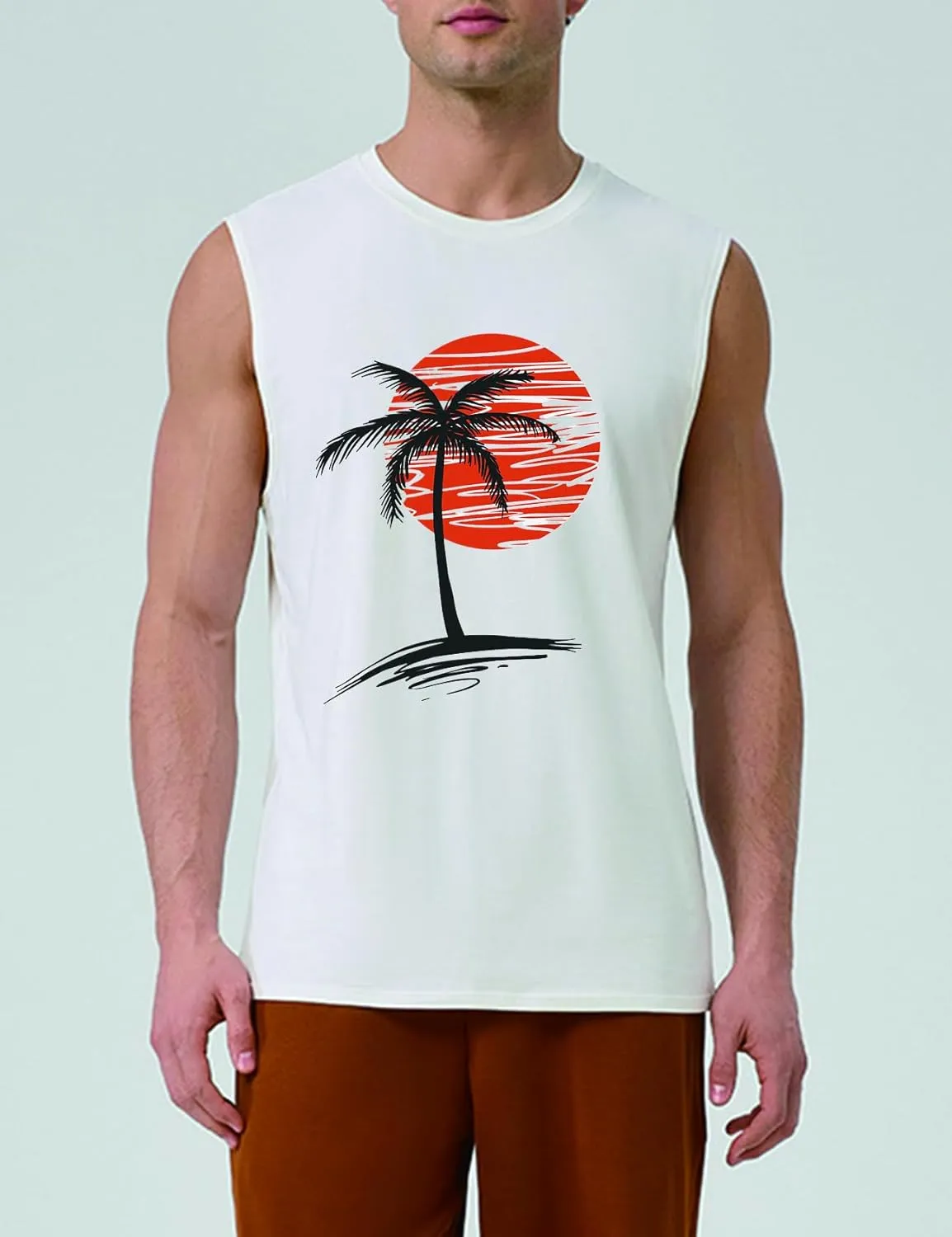 Men Summer Beach Tank Tops Hawaiian Palm Tree Sleeveless Shirts T Shirt Graphic Muscle Gym Vacation Tee Top