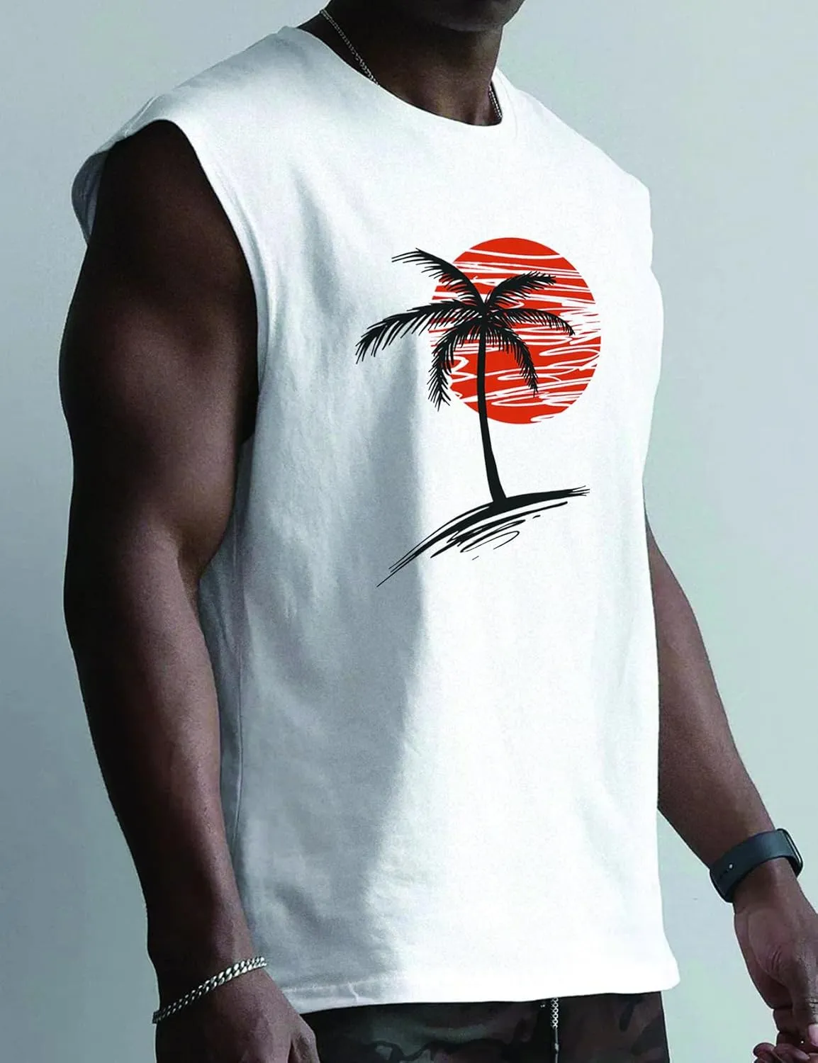 Men Summer Beach Tank Tops Hawaiian Palm Tree Sleeveless Shirts T Shirt Graphic Muscle Gym Vacation Tee Top