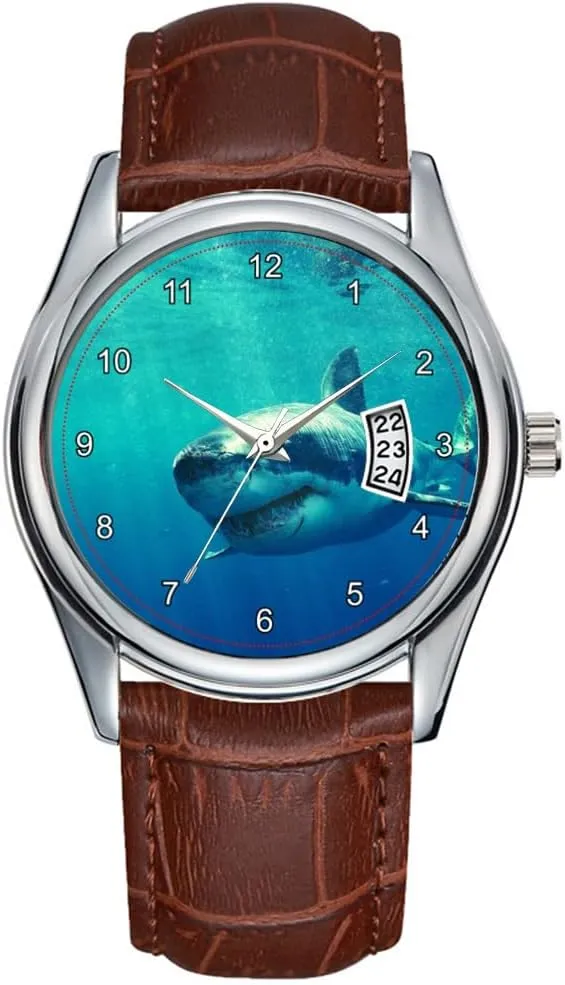 Men Watch Casual Waterproof Quartz Watches Clock Date Classic Business Brown Leather Christmas Wristwatch Great White Shark 1 Wrist Watches