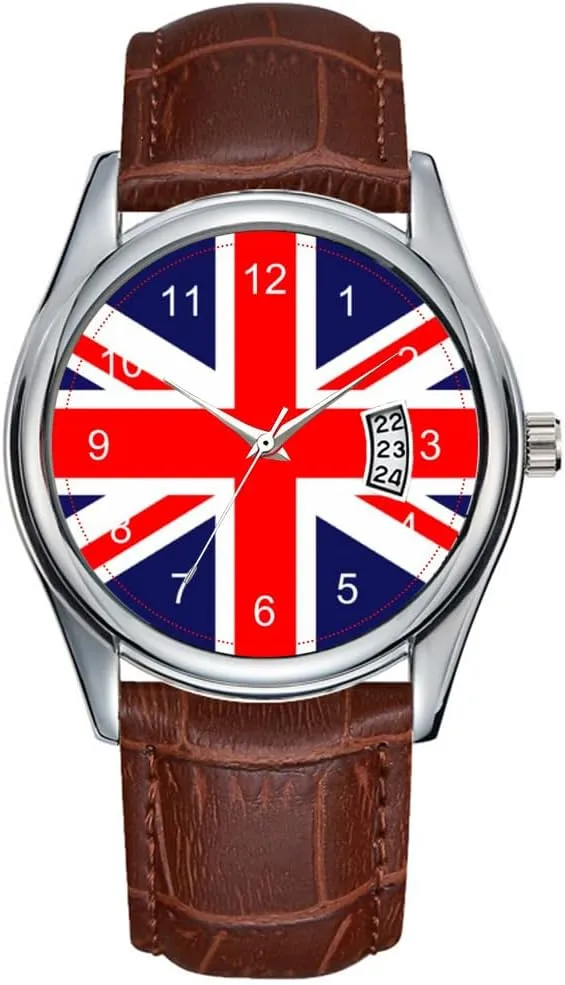 Men Watch Casual Waterproof Quartz Watches Clock Date Classic Business Brown Leather Christmas Wristwatch Union Jack Wrist Watches