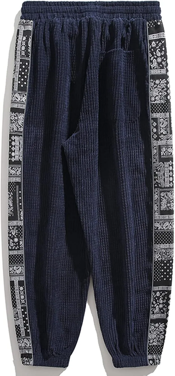 Men Wide Leg Pants Drawstring Elastic Waist Baggy Pants Plus Size Hippie Pants Casual Loose Cargo Pants Trousers