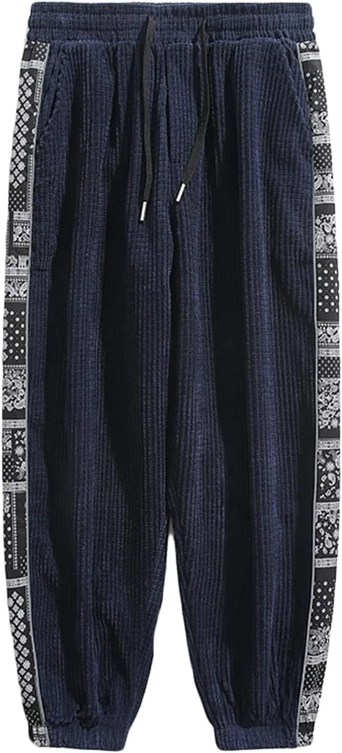 Men Wide Leg Pants Drawstring Elastic Waist Baggy Pants Plus Size Hippie Pants Casual Loose Cargo Pants Trousers