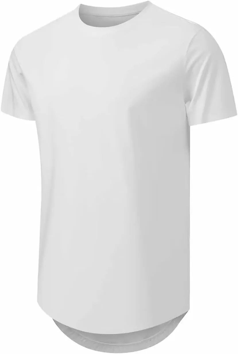 Mens 3 Pack Crewneck T-Shirts Short Sleeve Hipster Hip Hop Longline Classic Tee Tops