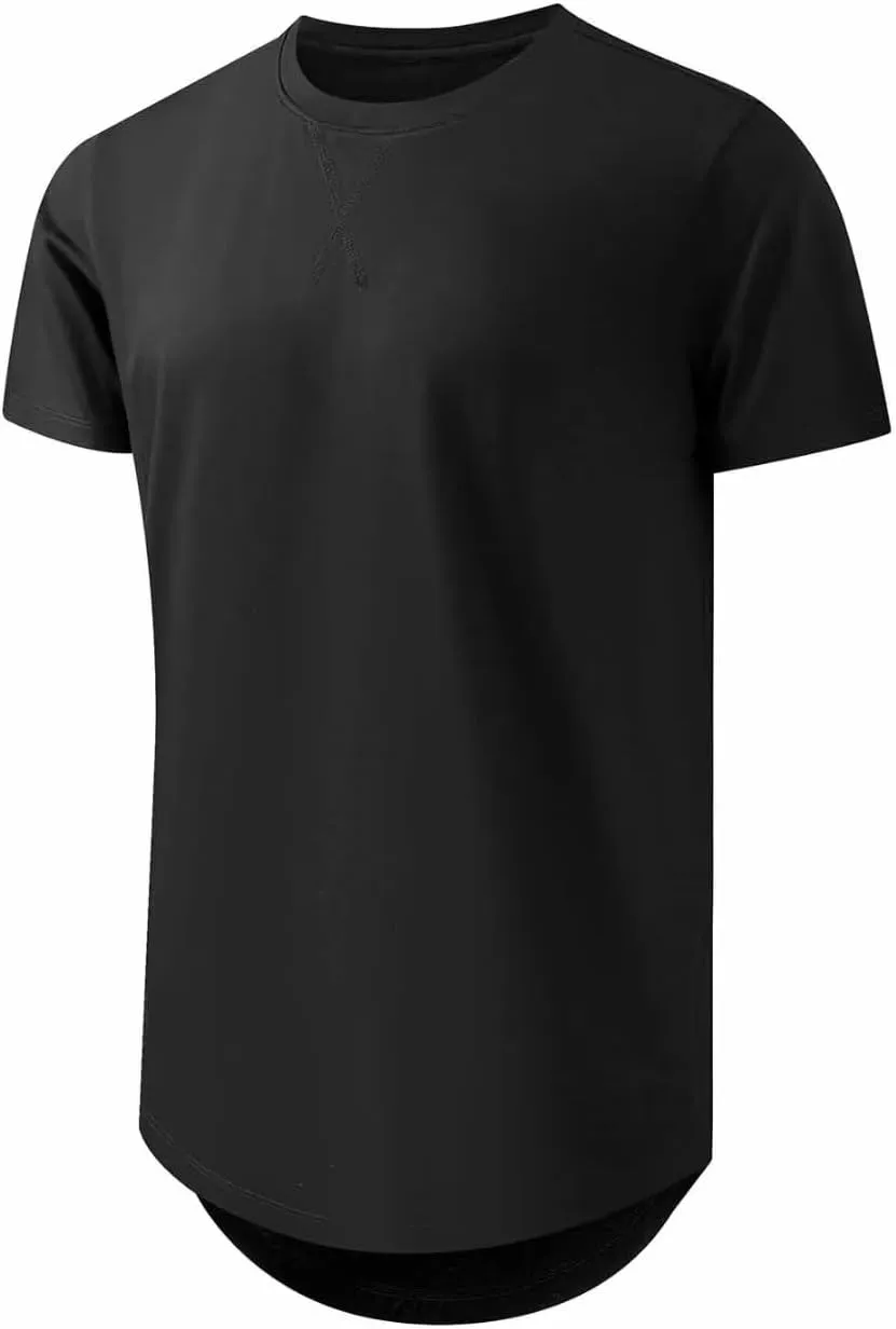 Mens 3 Pack Crewneck T-Shirts Short Sleeve Hipster Hip Hop Longline Classic Tee Tops