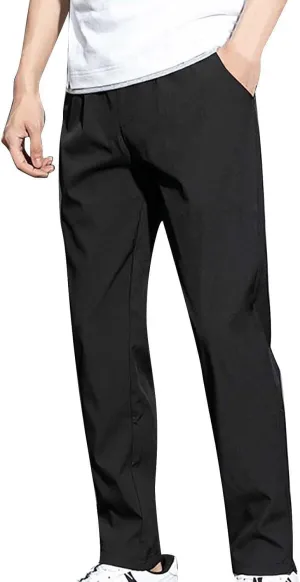 Mens Casual Business Pants Straight Leg Lightweight Breathable Comfort Office Trousers Formal Solid Quick Dry Leisure Pants