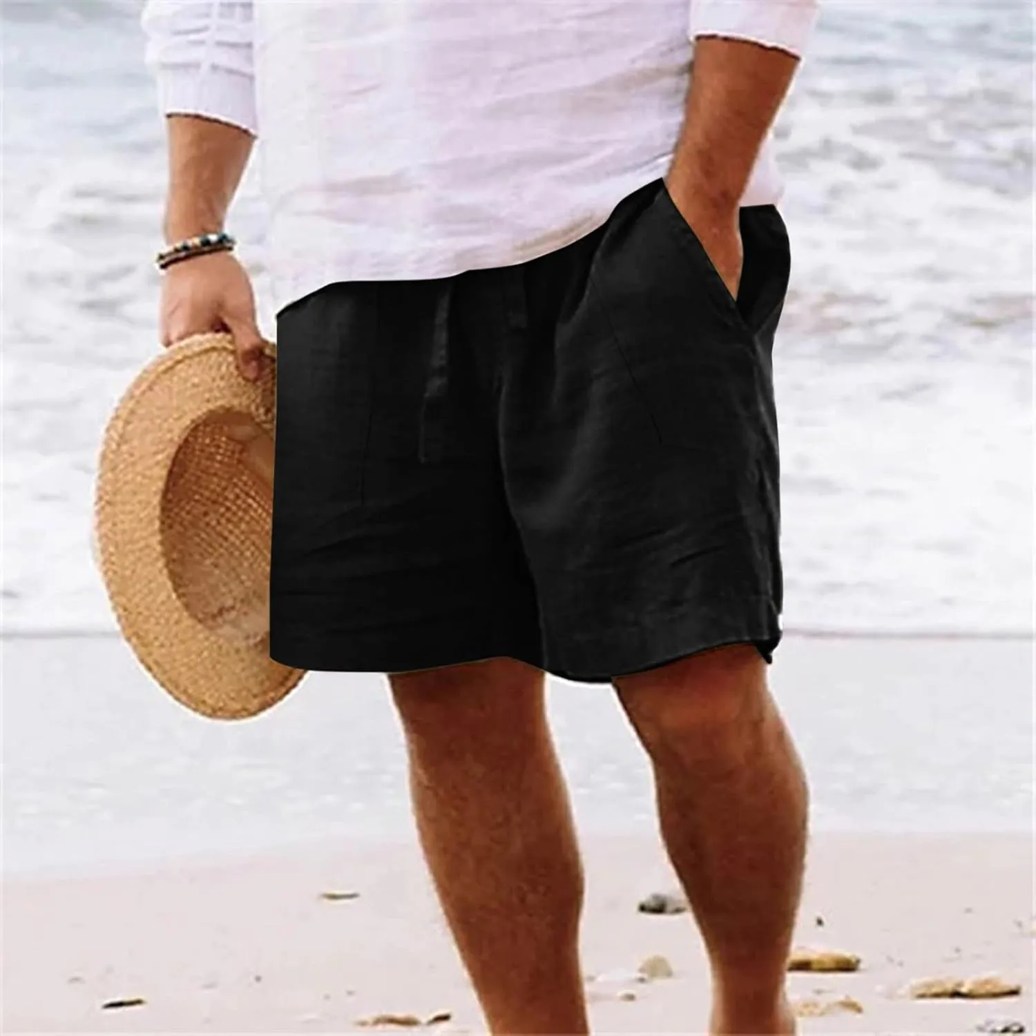 Men's Casual Classic Shorts Elastic Waist Drawstring Lightweight Summer Beach Shorts Vacation Quicky Dry Shorts