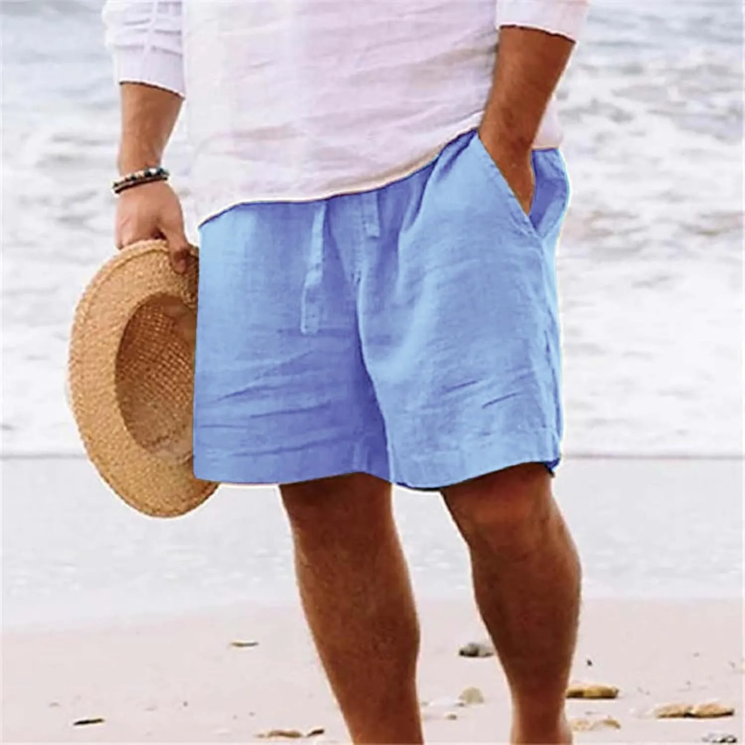 Mens Casual Drawstring Beach Shorts Lightweight Summer Yoga Golf Shorts with Pockets Trendy Resort Wear Shorts for Men