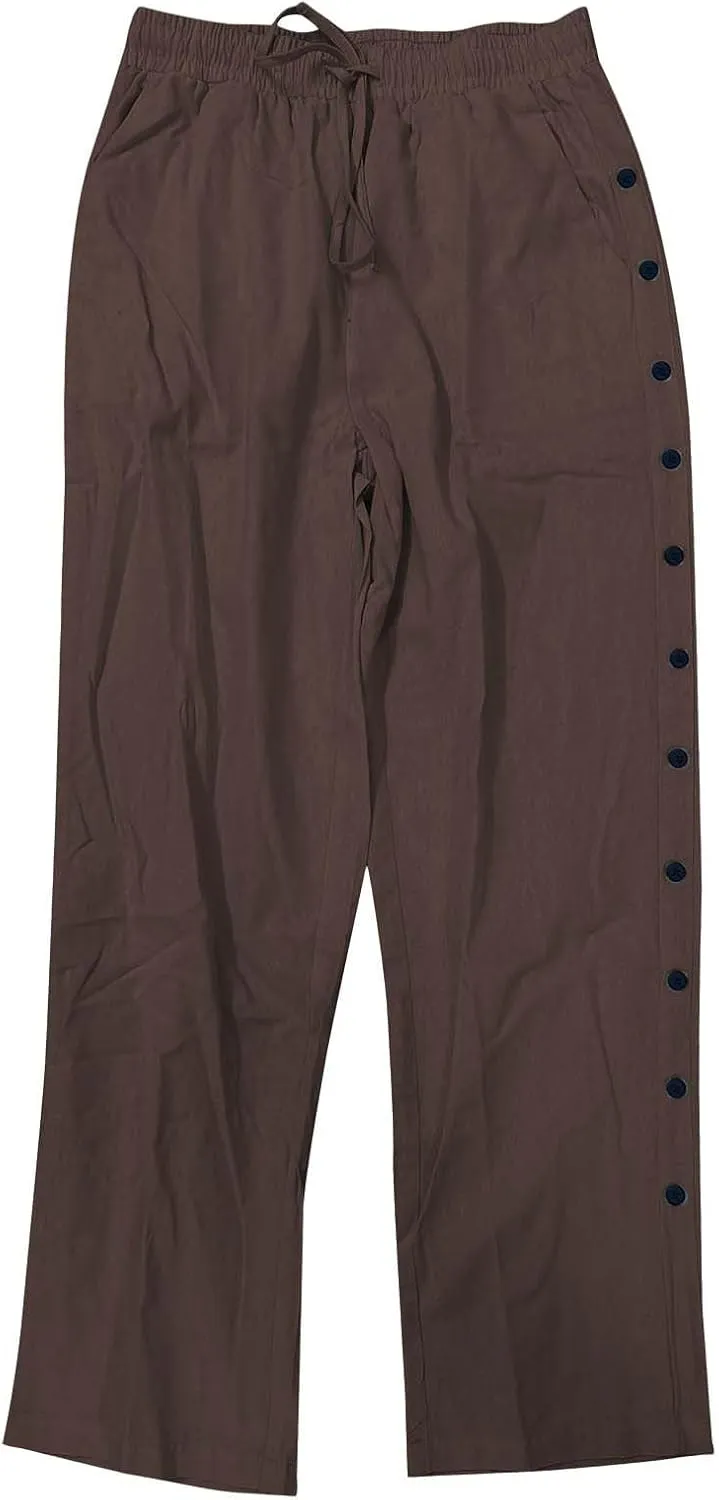 Mens Casual Long Pants Side Button Down Design Straight Leg Summer Lightweight Trousers Outdoor Hiking Traveling Combat Pants