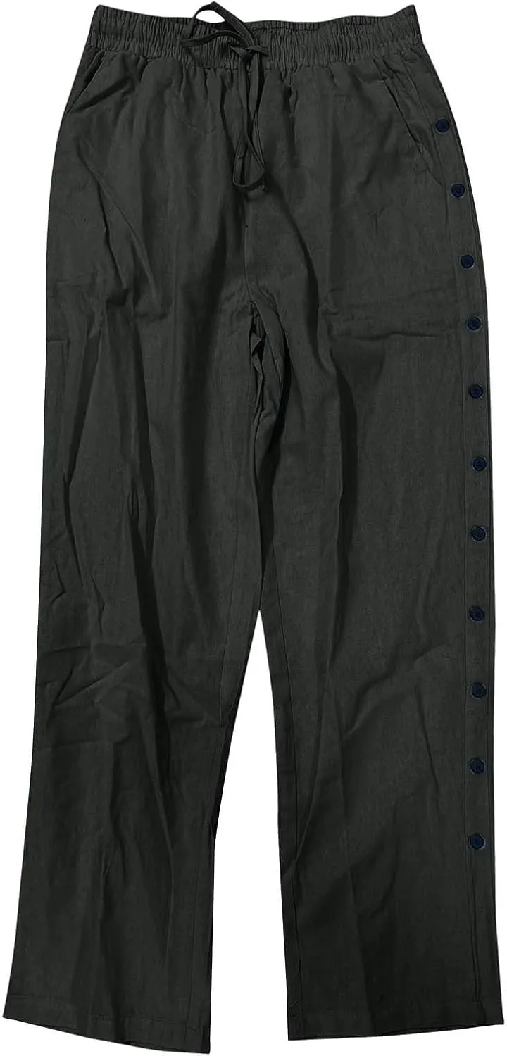 Mens Casual Long Pants Side Button Down Design Straight Leg Summer Lightweight Trousers Outdoor Hiking Traveling Combat Pants