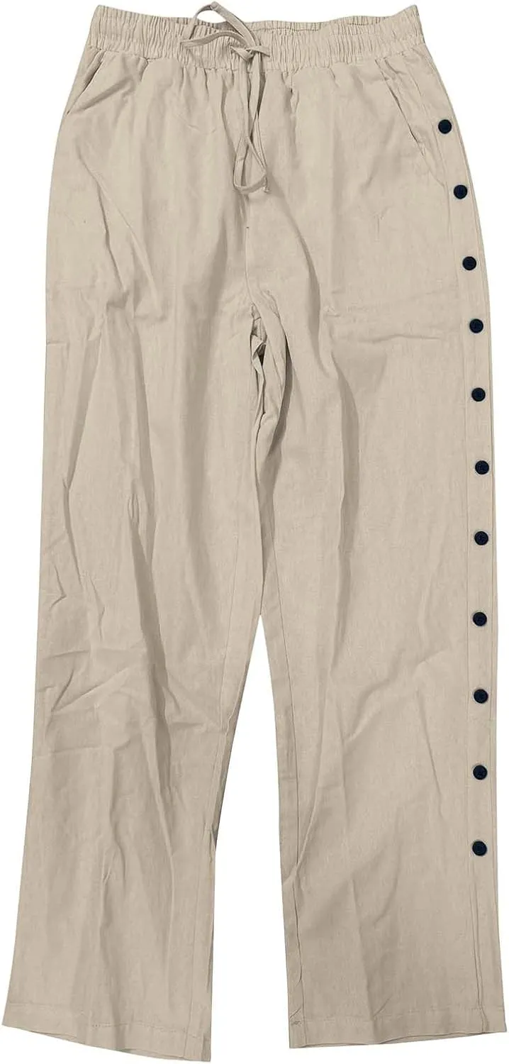 Mens Casual Long Pants Side Button Down Design Straight Leg Summer Lightweight Trousers Outdoor Hiking Traveling Combat Pants