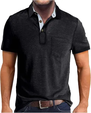 Men's Casual Polo Shirts Classic Cotton Short/Long Sleeve Button Tshirts Regular Fit Vintage Solid Basic Golf Shirts