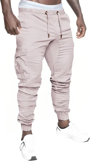 Mens Casual Twill Cargo Pants Cotton Drawstring Stretch Joggers Outdoor Trousers Hiking Pants Sports Sweatpants