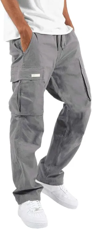 Men's Causal Cargo Pants Solid Color Multi Pockets Straight Leg Trousers Loose Fit Hiking Joggers Sport Pants