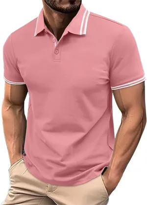 Mens Classic Fit Short Sleeve Polo Shirts Button up Going Out Exercise Holiday T-Shirts Casual Workout Fitness Tops